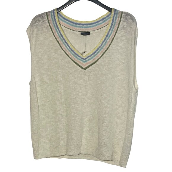 Talbots Linen Sweater Vest Rainbow Stripe V-Neck Sz XL PETITE Lightweight - Picture 1 of 6
